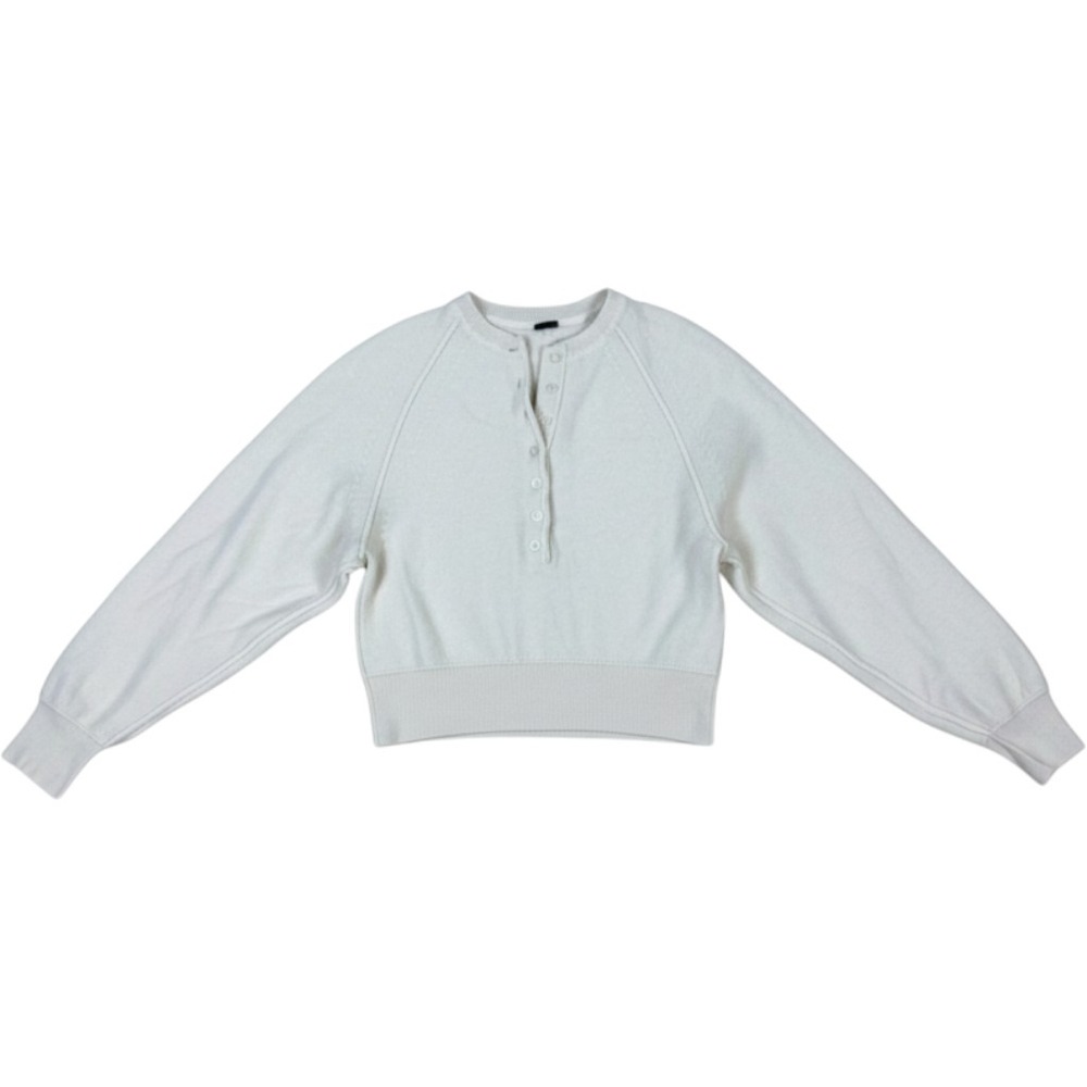 Free People 100% Cashmere Henley Sweater Ivory White Cropped Knit Top Womens